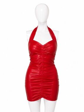 latex custom madeRed Halter Ruched Mini Dress